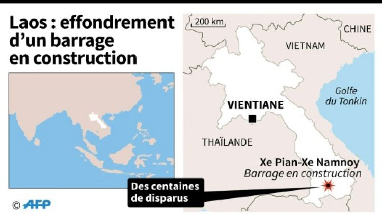 Laos: effondrement d'un barrage