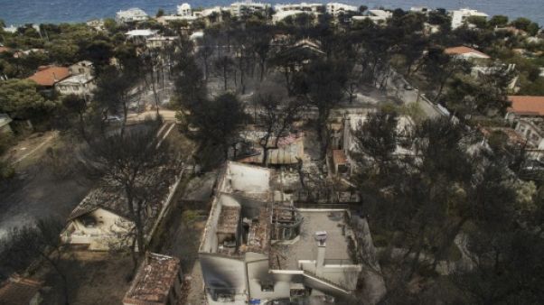 Vue aérienne de Mati, près d'Athènes le 24 juillet 2018. Vue aérienne de Mati, près d'Athènes le 24 juillet 2018.