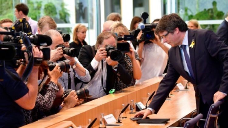 Carles Puigdemont à une conférence de presse à Berlin le 25 juillet 2018