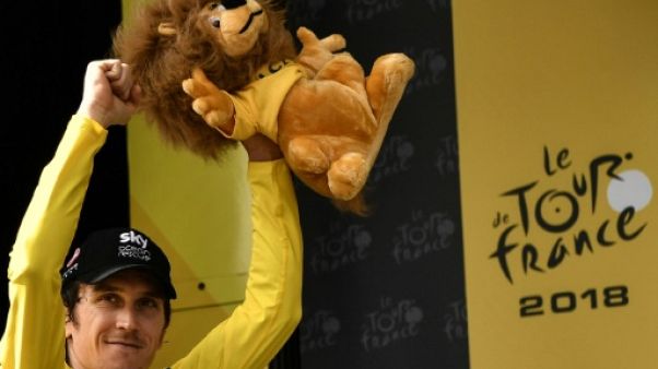 Geraint Thomas en jaune, le 28 juillet 2018 à Espelette Geraint Thomas en jaune, le 28 juillet 2018 à Espelette