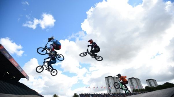 Qualifications du BMX, aux Championnats d'Europe à Glasgow, le 10 août 2018 Qualifications du BMX, aux Championnats d'Europe à Glasgow, le 10 août 2018
