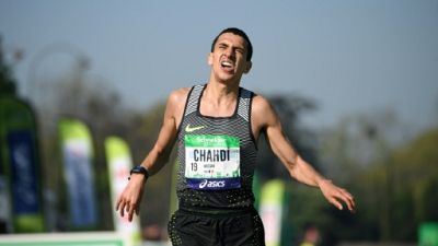 Le Français Hassan Chahdli lors du Marathon de Paris, le 9 avril 2017