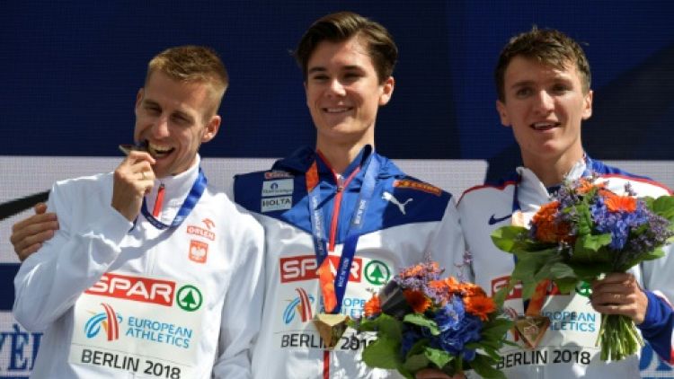 Jakob Ingebrigtsen (c) champion d'Europe du 5000 m à Berlin le 11 août 2018