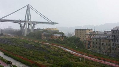 Portion du viaduc de l'A10 écroulée à Gênes en Italie, le 14 août 2018