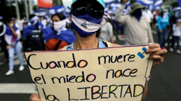 Manifestant anti-gouvernemental à Managua le samedi 18 août 2018 à Managua. Manifestant anti-gouvernemental à Managua le samedi 18 août 2018 à Managua.