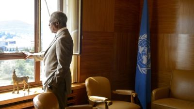 Kofi Annan, dans son bureau à Genève, en Suisse, le 20 juillet 2012