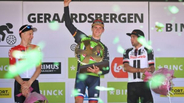 Le Slovène Matej Mohoric (c) vainqueur du BinckBank Tour le 19 août 2018 Le Slovène Matej Mohoric (c) vainqueur du BinckBank Tour le 19 août 2018