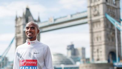 Le Britannique Mo Farah lors du marathon de Londres le 17 avril 2018