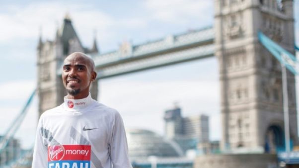 Le Britannique Mo Farah lors du marathon de Londres le 17 avril 2018 Le Britannique Mo Farah lors du marathon de Londres le 17 avril 2018