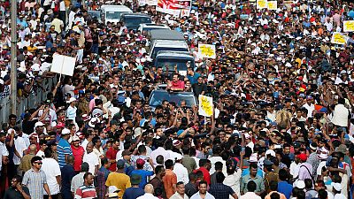 Sri Lanka opposition supporters block road over economic hardship, polls Sri Lanka opposition supporters block road over economic hardship, polls
