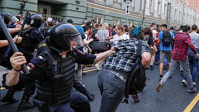 Russian police detain nearly 300 protesting against pension reform - rights group