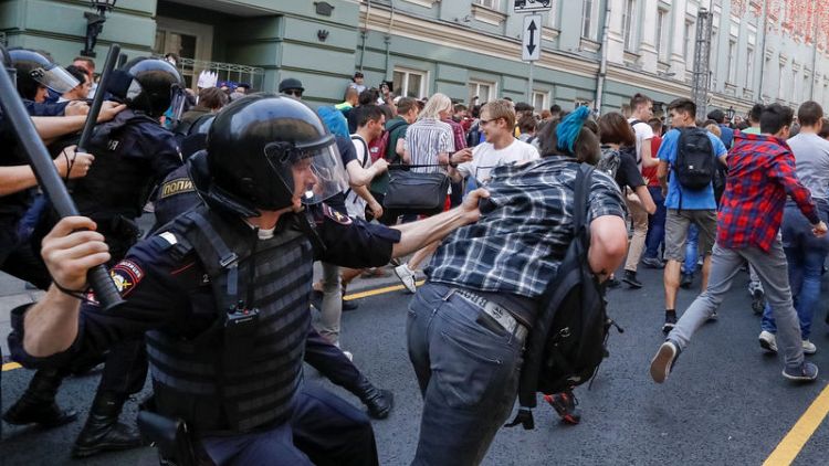 Russian police detain nearly 300 protesting against pension reform - rights group