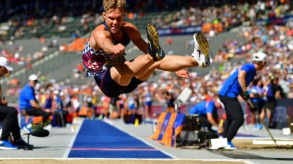 Kevin Mayer lors du saut en longueur des Mondiaux de Berlin, le 7 août 2018 Kevin Mayer lors du saut en longueur des Mondiaux de Berlin, le 7 août 2018
