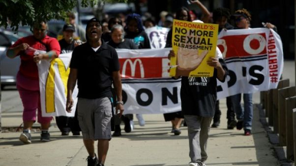 Des employés de McDonald's manifestent à Chicago le 18 septembre 2018 Des employés de McDonald's manifestent à Chicago le 18 septembre 2018