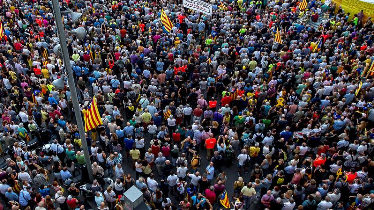 Thousands gather in Barcelona as anniversary of independence vote approaches