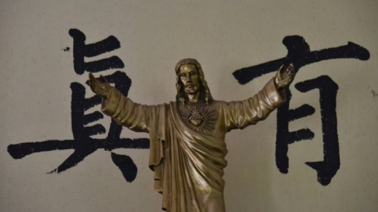 Une statue de Jésus dans la cathédrale de Jiaozuo le 13 août 2018