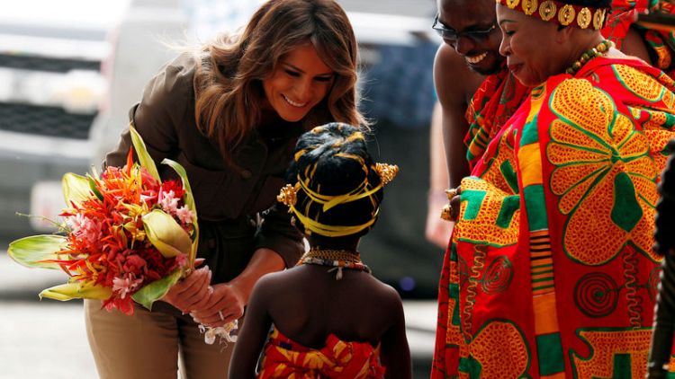 U.S. first lady Melania Trump lays wreath at 'emotional' slave castle in Ghana