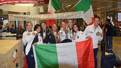 Pattinaggio:festeggiati azzurri Mondiali Pattinaggio:festeggiati azzurri Mondiali