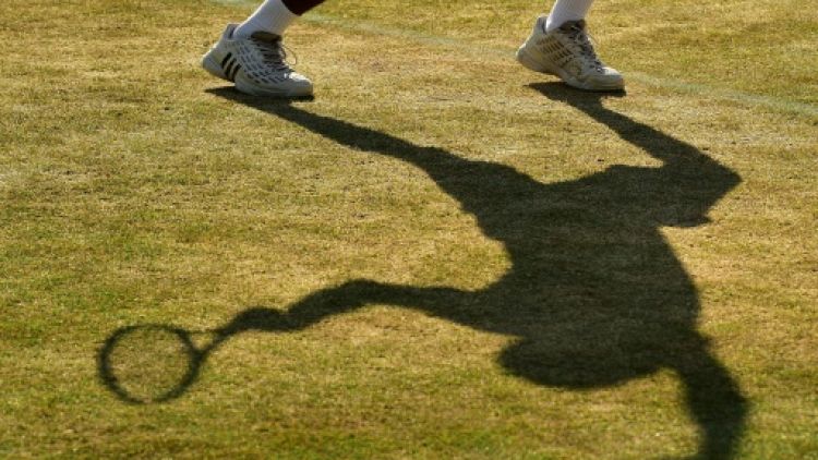Ombre d'un joueur sur la pelouse de Wimbledon, le 10 juillet 2018