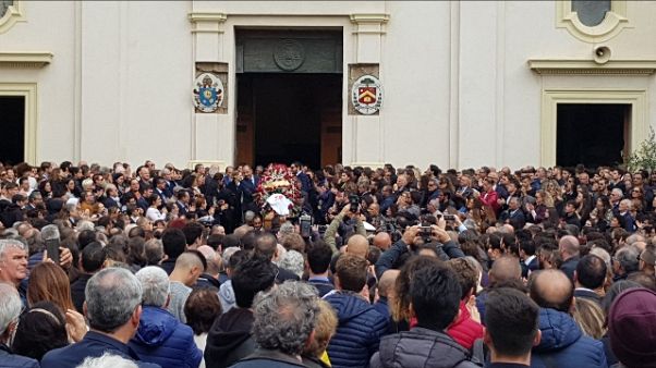 Funerali imprenditore, palloncini neri Funerali imprenditore, palloncini neri