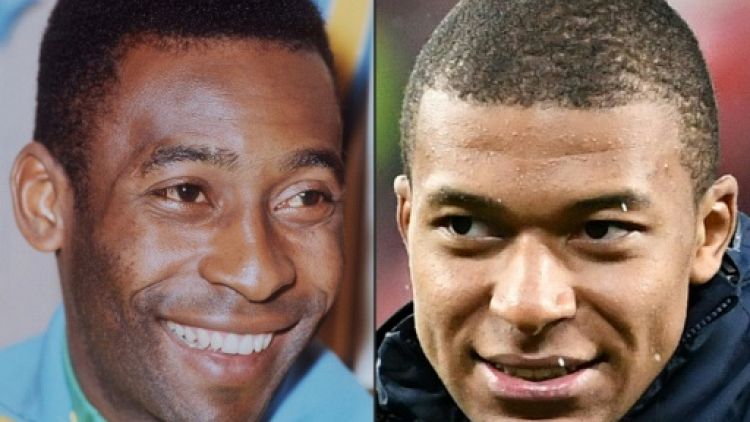 Photomontage réalisé le 1er juillet 2018 montrant Pelé (g) et Kylian Mbappé