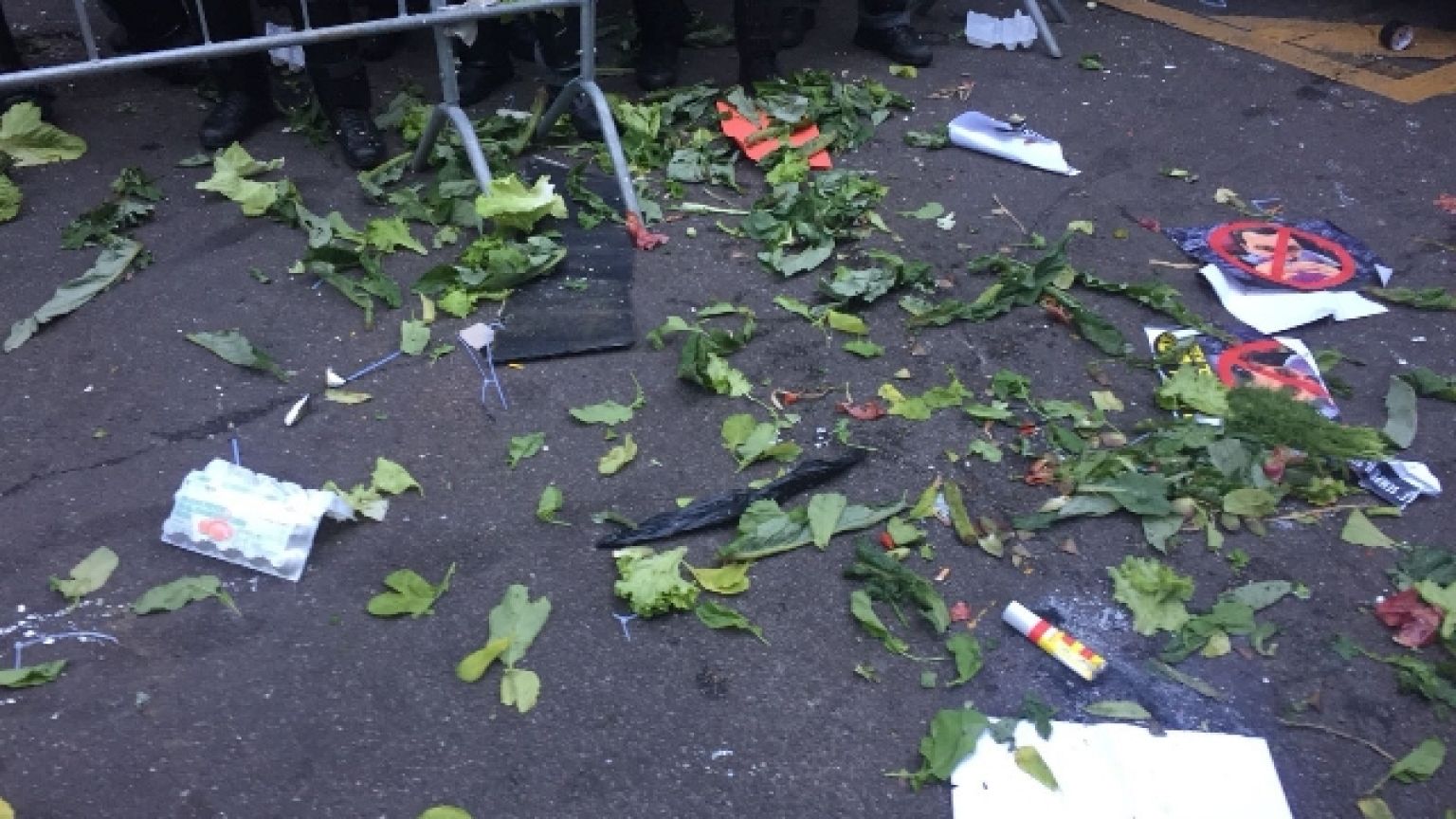 Scala, vernice e ortaggi contro agenti