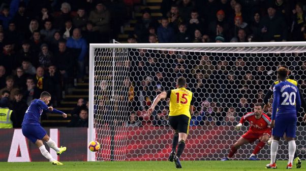 Hazard brace gives Chelsea 2-1 win at Watford, Kabasele injured Hazard brace gives Chelsea 2-1 win at Watford, Kabasele injured