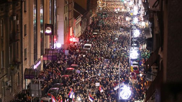 Thousands protest against Serbian president Thousands protest against Serbian president