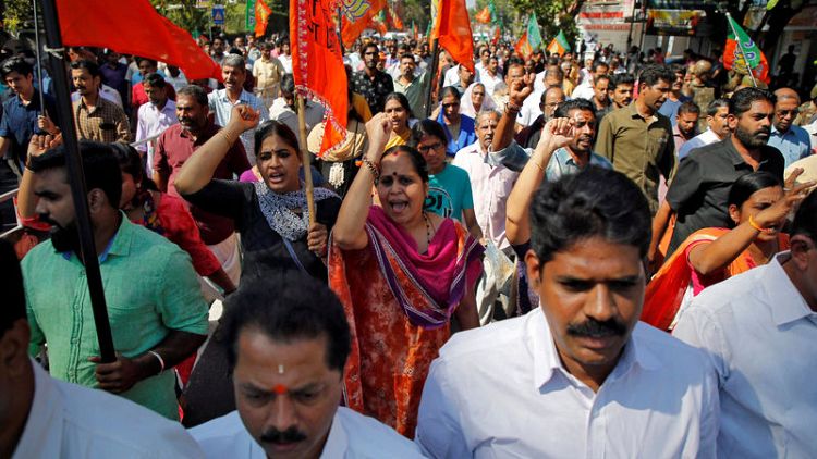 Protests paralyse India's southern state after women defy temple ban