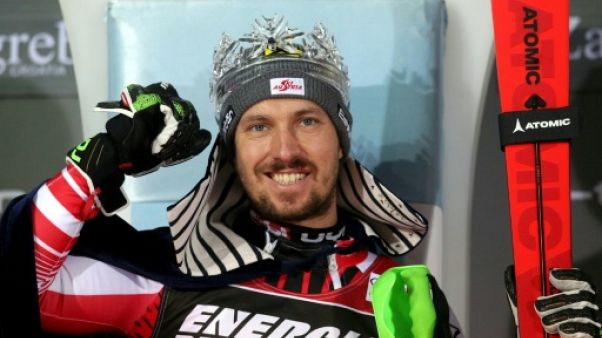 Marcel Hirscher lors de sa victoire au slalom de Zagreb, le 6 janvier 2019 Marcel Hirscher lors de sa victoire au slalom de Zagreb, le 6 janvier 2019