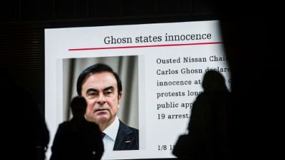 Carlos Ghosn pendant un programme d'information à Tokyo le 8 janvier 2019 Carlos Ghosn pendant un programme d'information à Tokyo le 8 janvier 2019