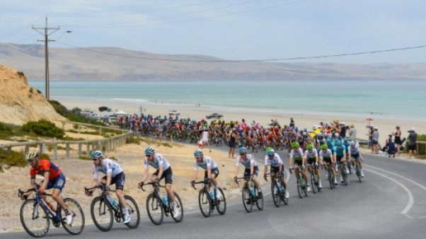 Le peloton lors du 5e jour du Tour Down Under à Adélaïde le 20 janvier 2018 Le peloton lors du 5e jour du Tour Down Under à Adélaïde le 20 janvier 2018