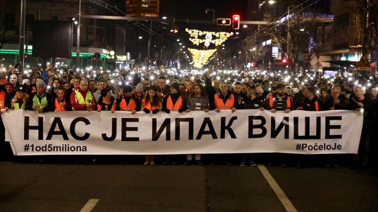 Thousands march in Belgrade in anti-government protest
