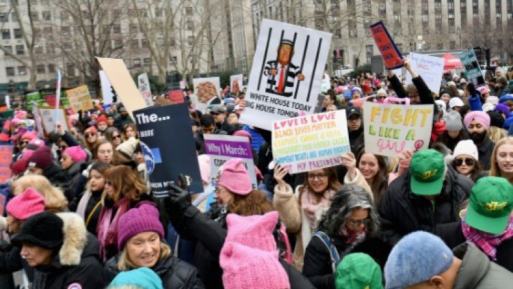 Des manifestants à la "Marche des femmes", le 19 janvier 2019 à New York
