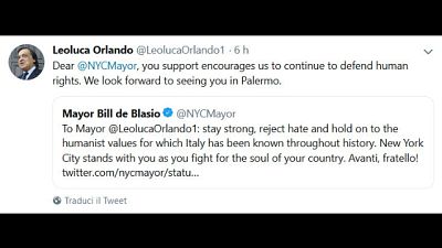 Migranti: sindaco NY, Orlando tieni duro Migranti: sindaco NY, Orlando tieni duro