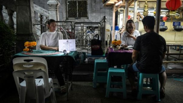 Des cartomanciennes dans un temple bouddhiste à Bangkok le 12 février 2019 Des cartomanciennes dans un temple bouddhiste à Bangkok le 12 février 2019