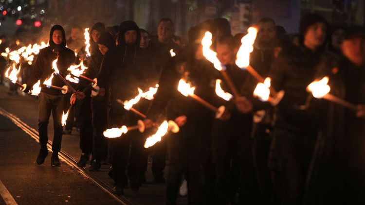 Far-right activists stage torchlit march in Bulgarian capital