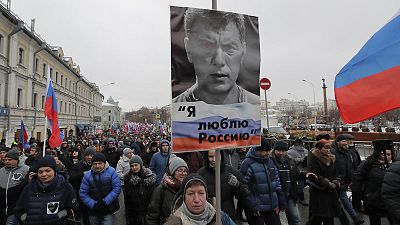 Thousands march in memory of slain Russian opposition leader Nemtsov
