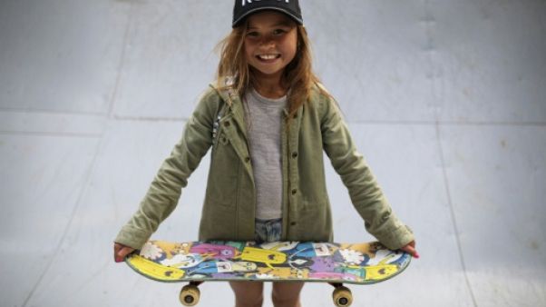 Sky Brown avec son skate à Kijo, au Japon, le 14 janvier 2018 Sky Brown avec son skate à Kijo, au Japon, le 14 janvier 2018