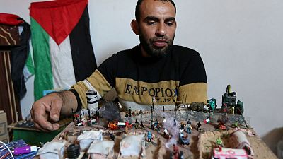 Gaza border protests provide artist with inspiration, and raw materials Gaza border protests provide artist with inspiration, and raw materials