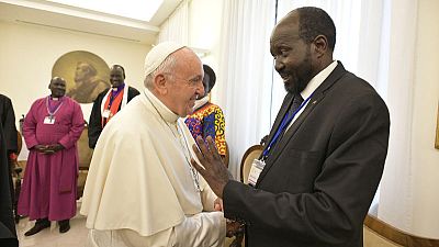 Pope kisses feet of South Sudan leaders, urging them to keep the peace