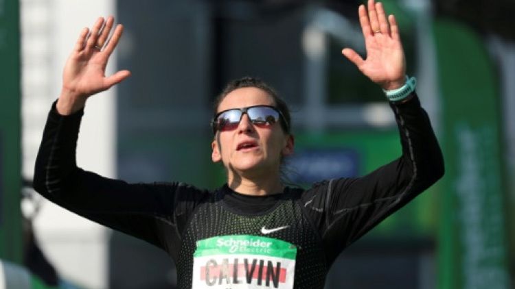 La Française Clémence Calvin lors du marathon de Paris le 14 avril 2019