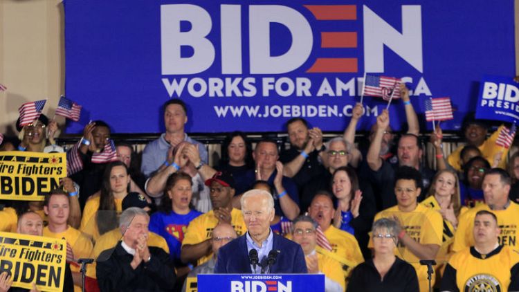 At first 2020 event, Biden sets up battle with Trump over union vote