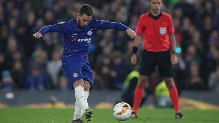 Hazard nets winning penalty as Chelsea reach Europa final