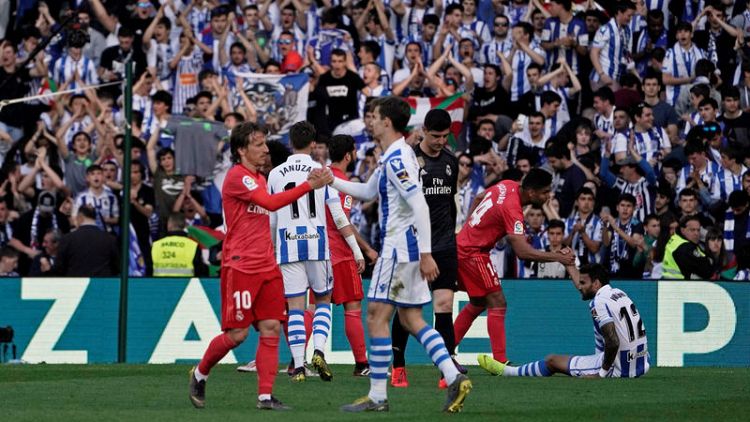 10-man Madrid's woes continue with Sociedad defeat