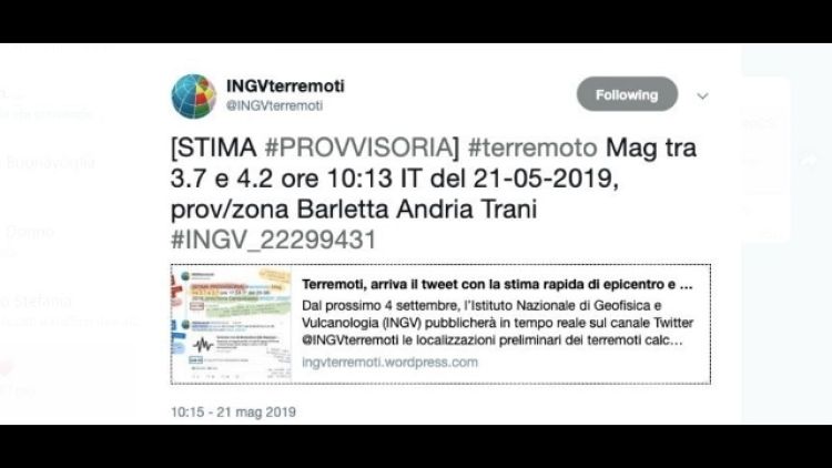 Terremoti: scossa 3.9 in Puglia