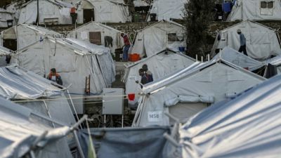 Le camp de migrants de Moria sur l'île grecque de Lesbos le 19 mars 2019