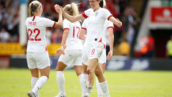Soccer - Neville rocket got England's Mead reaching for the Moon Soccer - Neville rocket got England's Mead reaching for the Moon