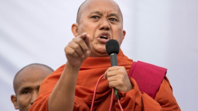 Le moine bouddhiste Wirathu lors d'un meeting à Rangoun le 5 mai 2019