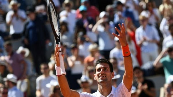 Le Serbe Novak Djokovic lors du 3e tour de Roland-Garros le 1er juin 2019 Le Serbe Novak Djokovic lors du 3e tour de Roland-Garros le 1er juin 2019